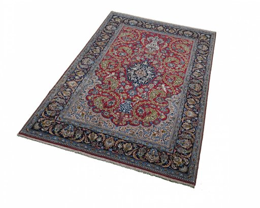 Corner detail of New Isfahan rug showing border pattern and Cork pile