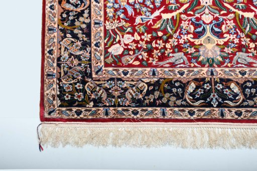Close-up detail of New Isfahan rug from Iran / Persia showing Cork weave