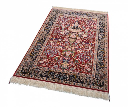 Close-up detail of New Isfahan rug from Iran / Persia showing Cork weave