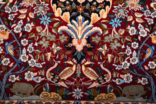 Close-up detail of New Isfahan rug from Iran / Persia showing Cork weave