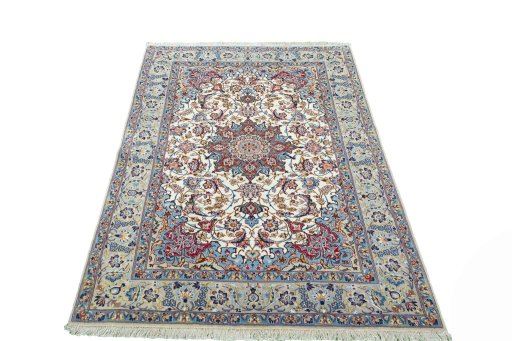 Surface texture of 2000s Isfahan rug with natural Cork and intricate pattern