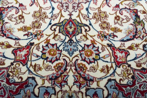 Close-up detail of 2000s Isfahan rug from Iran / Persia showing Cork weave