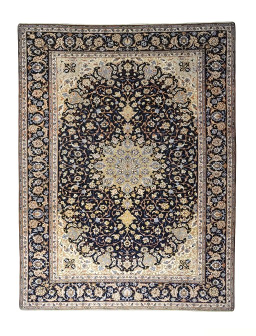 Full view of 2000s Isfahan rug from Iran / Persia, 392 × 300 cm in Blue tones