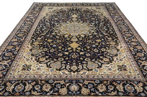 Surface texture of 2000s Isfahan rug with natural Wool and intricate pattern
