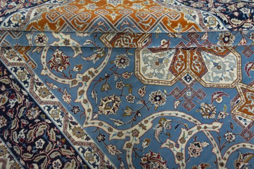 Close-up detail of 1950s Isfahan rug from Iran / Persia showing Cork weave