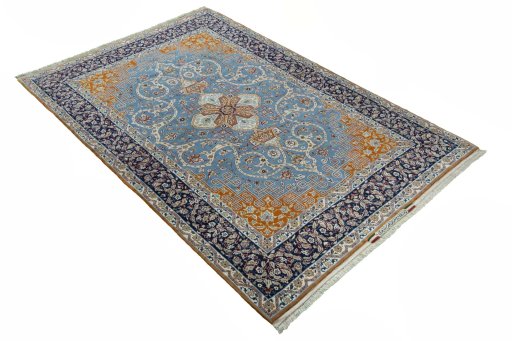 Close-up detail of 1950s Isfahan rug from Iran / Persia showing Cork weave