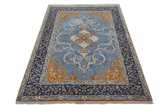 Surface texture of 1950s Isfahan rug with natural Cork and intricate pattern