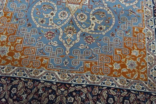 Close-up detail of 1950s Isfahan rug from Iran / Persia showing Cork weave