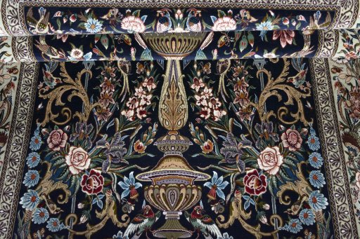 Close-up detail of New Isfahan rug from Iran / Persia showing Cork weave