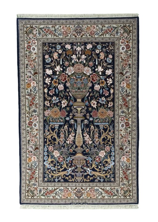 Full view of New Isfahan rug from Iran / Persia, 220 × 140 cm in Blue tones