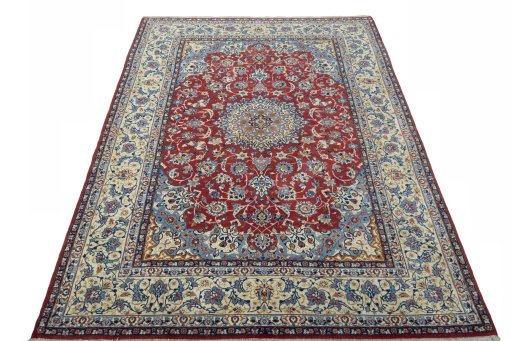 Surface texture of 1970s Isfahan rug with natural Cork and intricate pattern