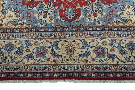 Full view of 1970s Isfahan rug from Iran / Persia, 232 × 150 cm in Red tones