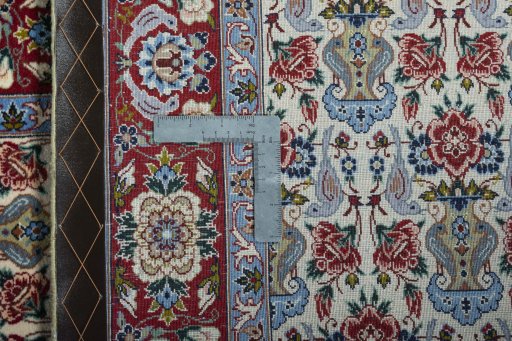 Close-up detail of New Isfahan rug from Iran / Persia showing Cork weave