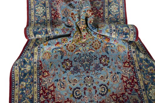 Surface texture of 1970s Isfahan rug with natural Cork and intricate pattern