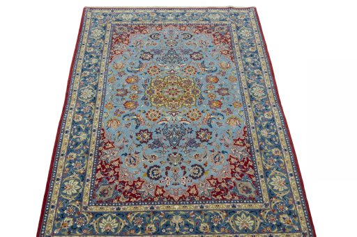 Surface texture of 1970s Isfahan rug with natural Cork and intricate pattern