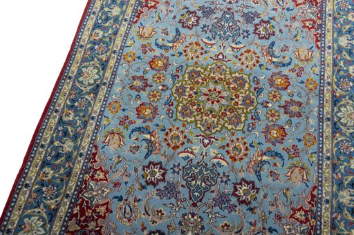 Backside of handmade 1970s Isfahan rug showing knot structure and weave density