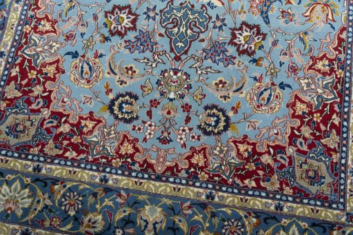 Close-up detail of 1970s Isfahan rug from Iran / Persia showing Cork weave