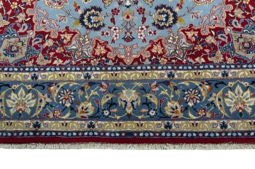 Full view of 1970s Isfahan rug from Iran / Persia, 166 × 107 cm in Blue tones