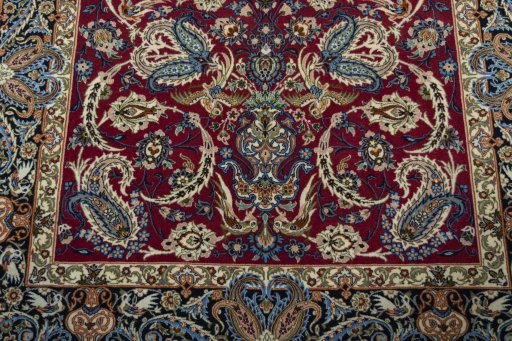 Close-up detail of 2000s Isfahan rug from Iran / Persia showing Cork weave
