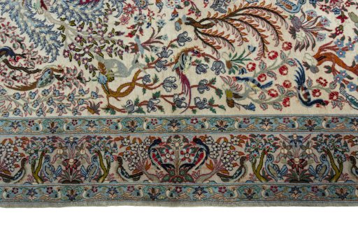 Corner detail of 1970s Isfahan rug showing border pattern and Cork pile