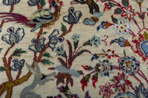 Close-up detail of 1970s Isfahan rug from Iran / Persia showing Cork weave