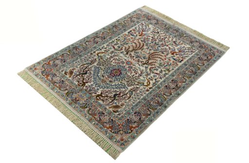 Corner detail of 1970s Isfahan rug showing border pattern and Cork pile