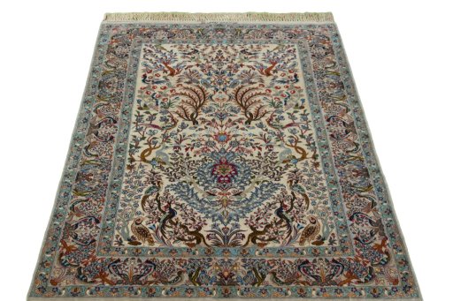 Surface texture of 1970s Isfahan rug with natural Cork and intricate pattern