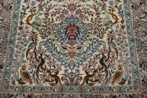 Central medallion detail of 1970s Isfahan rug from Iran / Persia
