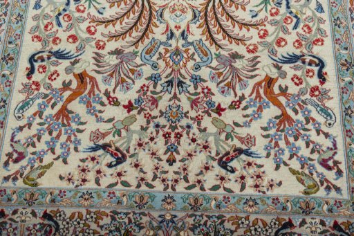 Close-up detail of 1970s Isfahan rug from Iran / Persia showing Cork weave