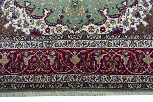 Full view of New Isfahan rug from Iran / Persia, 250 × 164 cm in Green tones