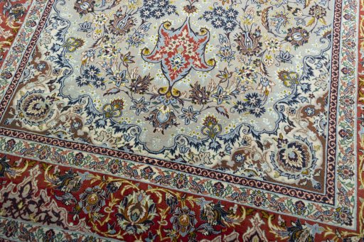 Close-up detail of 2000s Isfahan rug from Iran / Persia showing Cork weave
