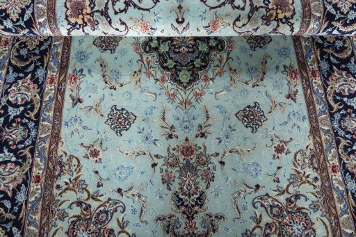 Close-up detail of New Isfahan rug from Iran / Persia showing Cork weave