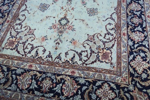 Close-up detail of New Isfahan rug from Iran / Persia showing Cork weave
