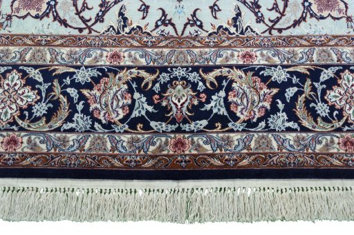 Full view of New Isfahan rug from Iran / Persia, 242 × 159 cm in Blue tones