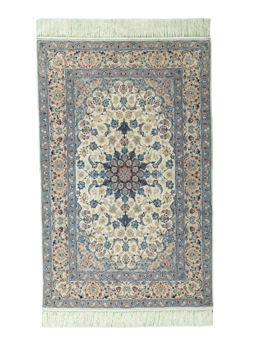 Full view of 2000s Isfahan rug from Iran / Persia, 168 × 108 cm in Beige tones