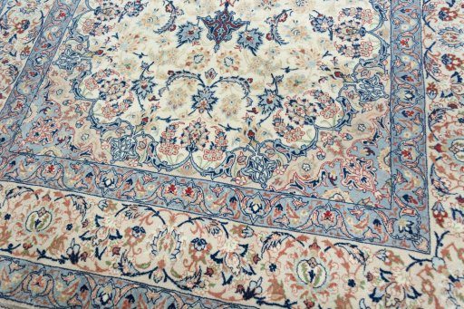Close-up detail of 2000s Isfahan rug from Iran / Persia showing Cork weave