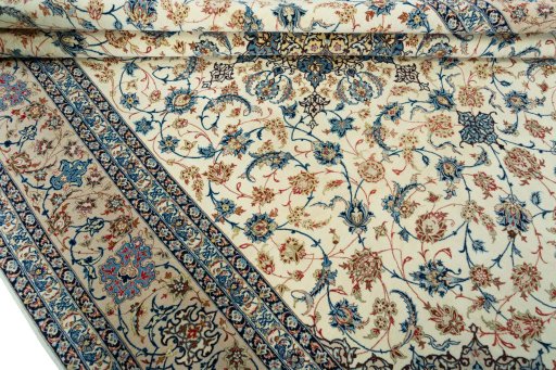 Close-up detail of 1970s Isfahan rug from Iran / Persia showing Cork weave