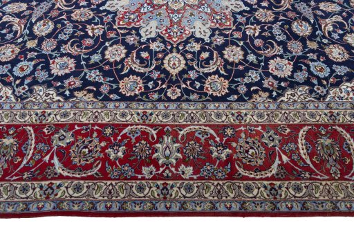 Corner detail of New Isfahan rug showing border pattern and Cork pile