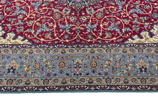 Corner detail of 1970s Isfahan rug showing border pattern and Cork pile