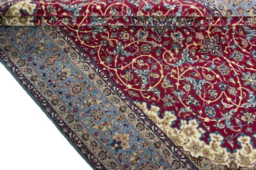 Close-up detail of 1970s Isfahan rug from Iran / Persia showing Cork weave
