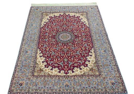 Surface texture of 1970s Isfahan rug with natural Cork and intricate pattern
