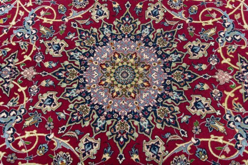Central medallion detail of 1970s Isfahan rug from Iran / Persia