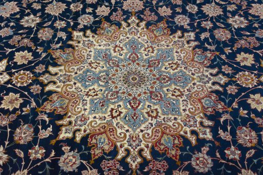 Central medallion detail of 1950s Isfahan rug from Iran / Persia