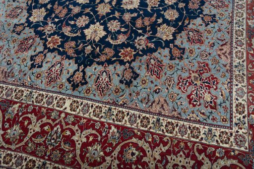 Close-up detail of 1950s Isfahan rug from Iran / Persia showing Cork weave