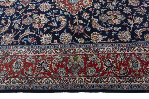 Corner detail of New Isfahan rug showing border pattern and Cork pile