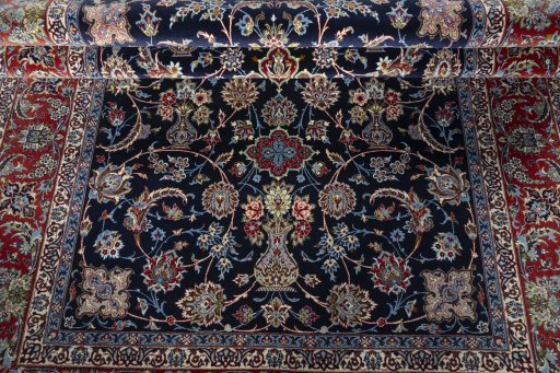 Close-up detail of New Isfahan rug from Iran / Persia showing Cork weave