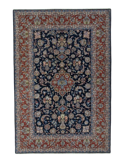 Full view of New Isfahan rug from Iran / Persia, 240 × 163 cm in Blue tones