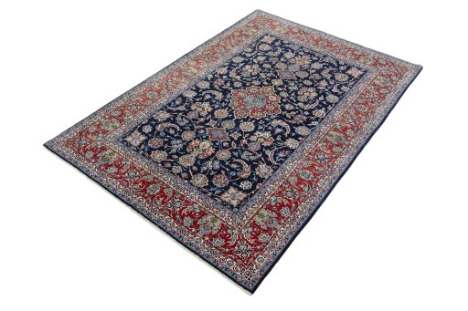 Corner detail of New Isfahan rug showing border pattern and Cork pile