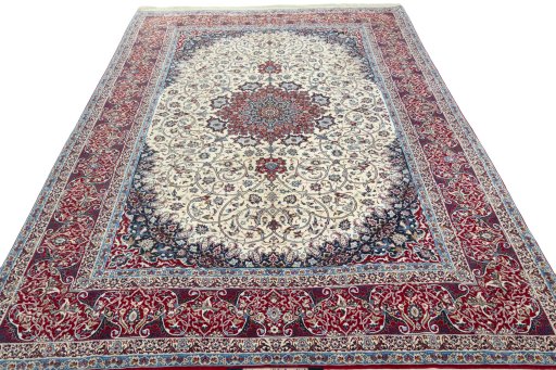 Surface texture of 1970s Isfahan rug with natural Cork and intricate pattern