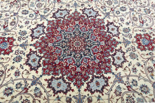 Central medallion detail of 1970s Isfahan rug from Iran / Persia